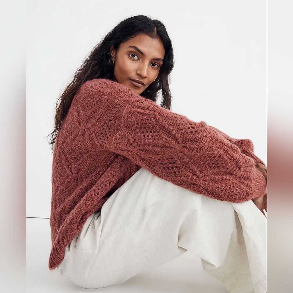 Madewell Cayden Pointelle Balloon-Sleeve Pullover Sweater